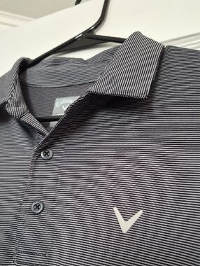 Callaway Men's Black and White Micro-Striped Short Sleeve Golf Polo Med